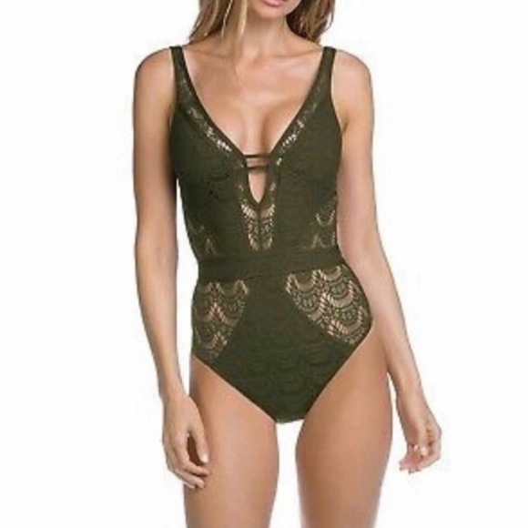 BECCA Other - Becca Swim Olive Green Lace One Piece